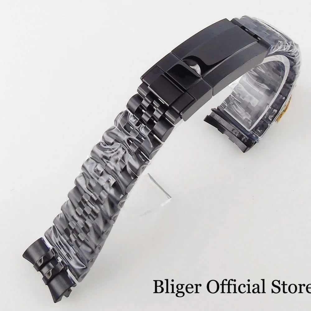 BLIGER Silver Black 20mm Width Stainless Steel Jubilee Watch Strap Bracelet Two Tone Gold/Rose Gold Glide Lock Clasp