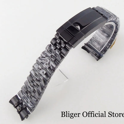BLIGER Silver Black 20mm Width Stainless Steel Jubilee Watch Strap Bracelet Two Tone Gold/Rose Gold Glide Lock Clasp