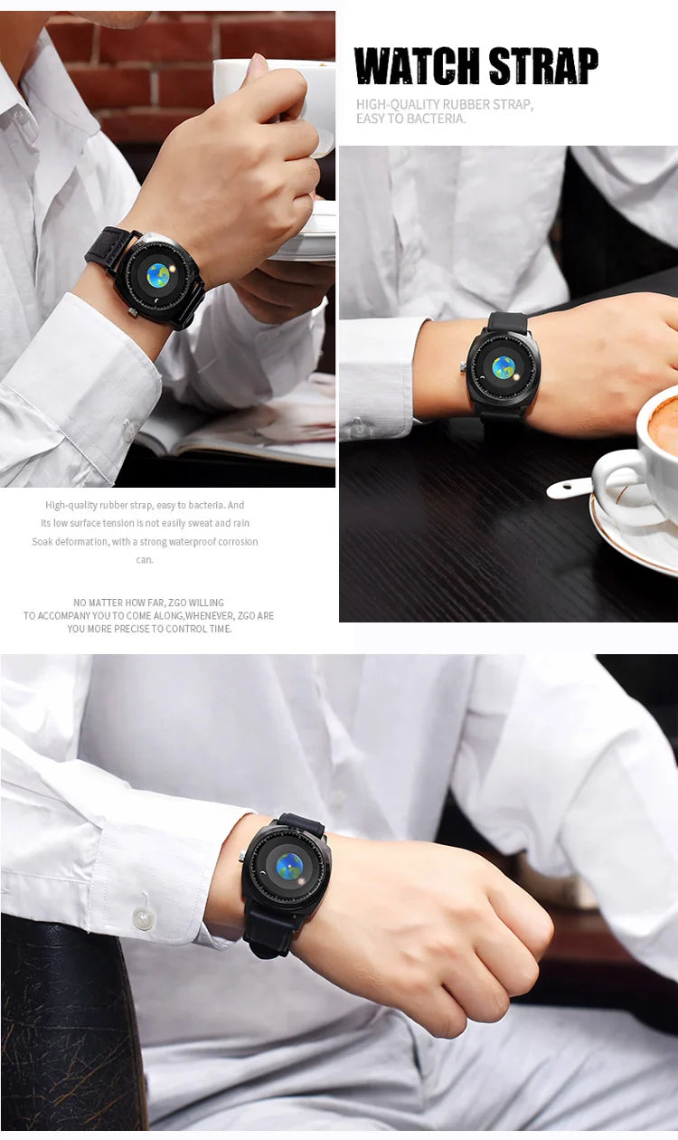 ADDIES Fashion Personality Creative Rotation Earth Watch Silicone Leather Quartz Sport Watches