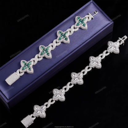 XG Green Marquise Moissanite Bracelets Iced Out Pass Diamond Tester 925 Silver Plated Gold Fine Jewelry Bracelets
