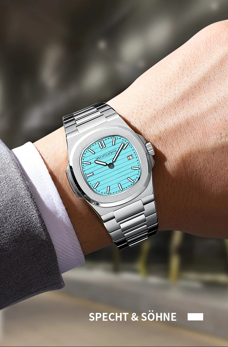 Specht & Söhne Classic 5711 Ultra Thin Men's Watch Green Sapphire Crystal 50M Water Resistant Stainless Steel Quartz Wristwatch