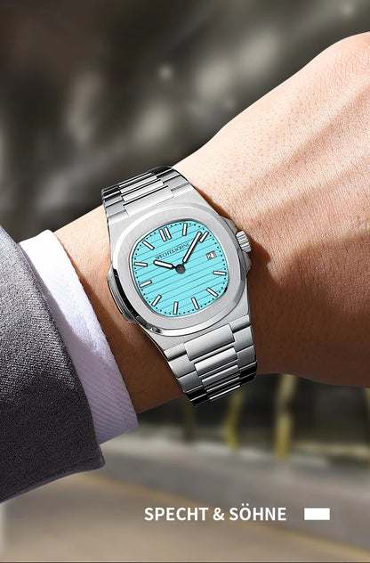 Specht & Söhne Classic 5711 Ultra Thin Men's Watch Green Sapphire Crystal 50M Water Resistant Stainless Steel Quartz Wristwatch