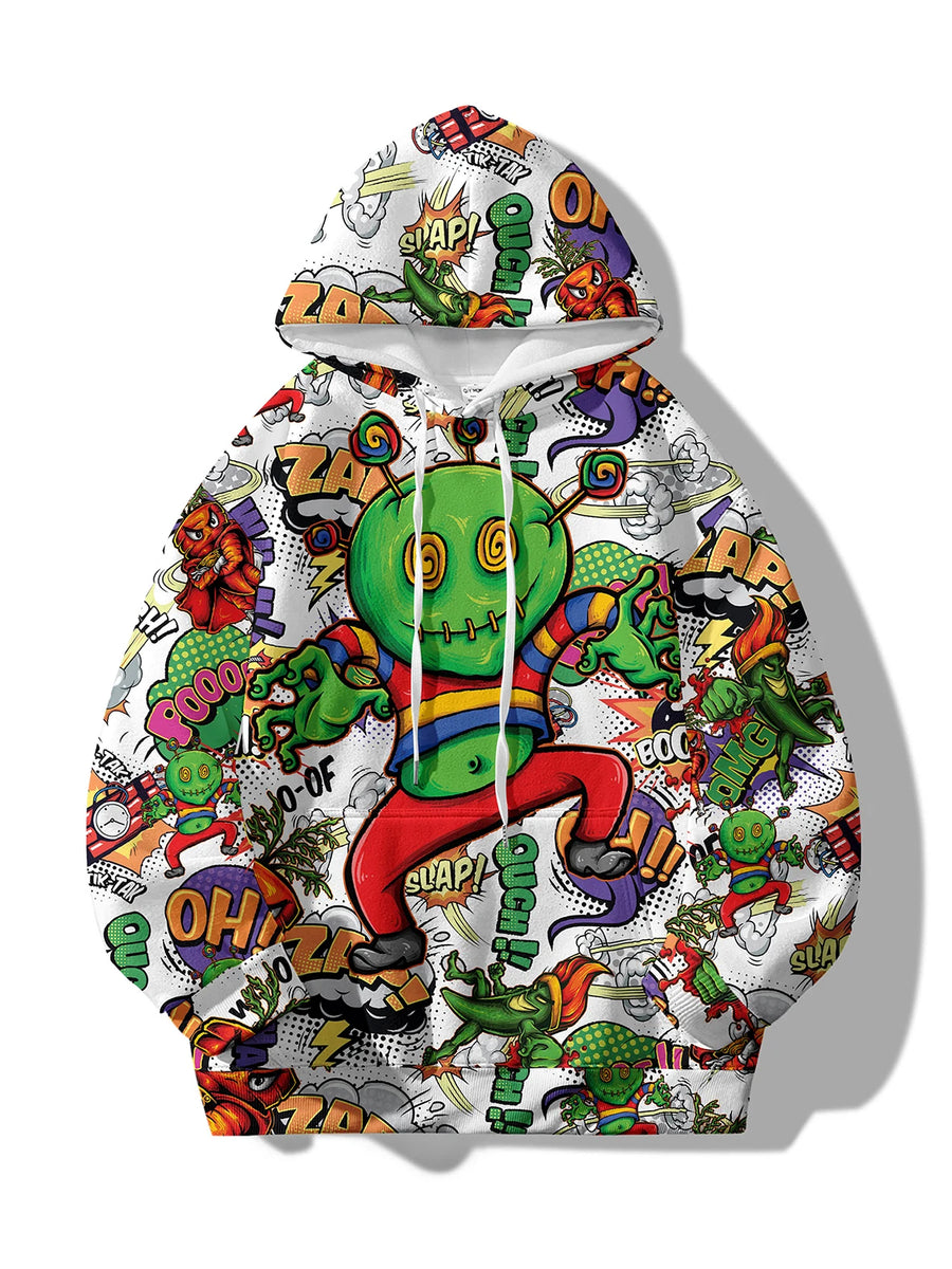 Spring and Autumn Hot selling New Cartoon Letter Graffiti 3D Digital Printing Fashion Youth Hoodie Men's and Women's Casual Top