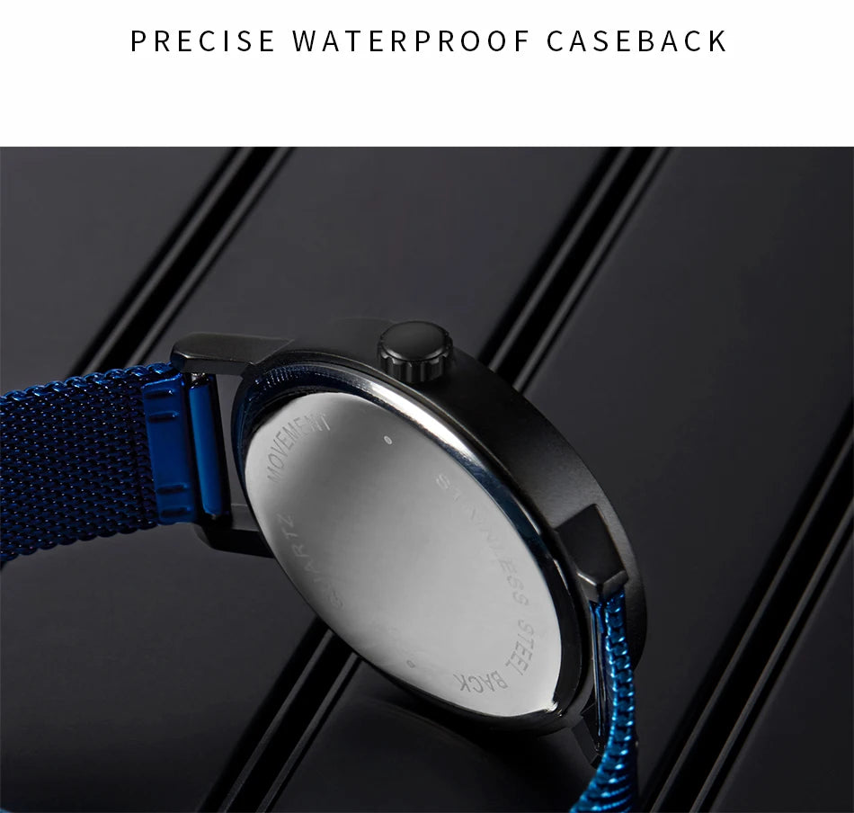 SINOBI Men's Fashion Quartz Watch Stainless Steel Blue Wristwatch Shock Resistant Water-Resistant Male Relogio Masculino