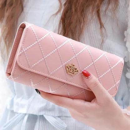 Black Long Wallets for Women PU Leather Diamond Pattern