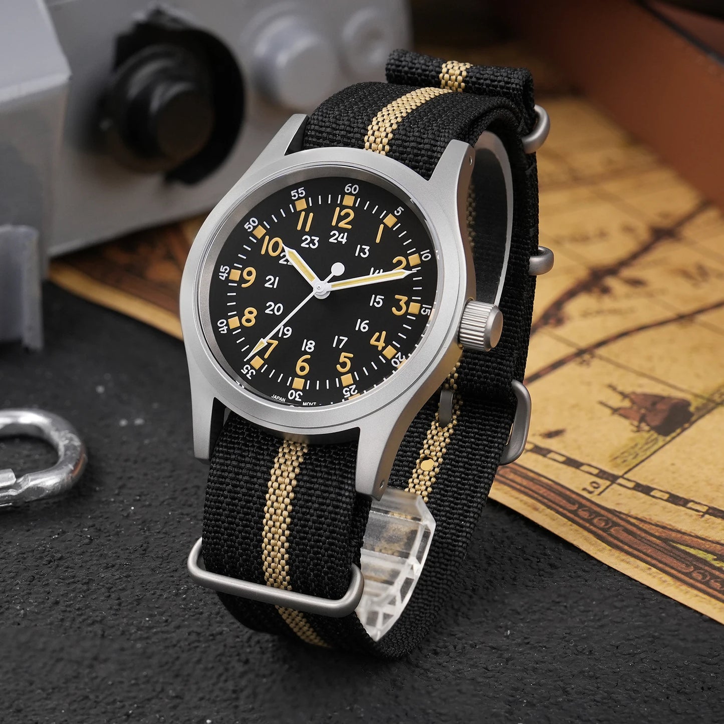 Militado ML05 38mm Military Field Watch - Sweep Quartz Movement Domed Sapphire Crystal 100M Waterproof Super Luminous Nylon Band Watch for Men