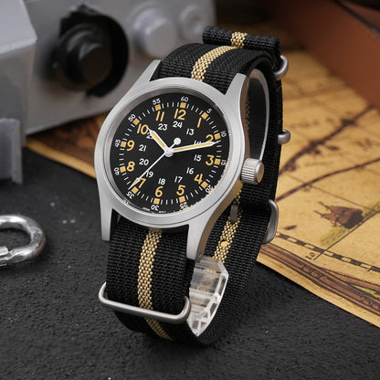 Militado ML05 38mm Military Field Watch - Sweep Quartz Movement Domed Sapphire Crystal 100M Waterproof Super Luminous Nylon Band Watch for Men