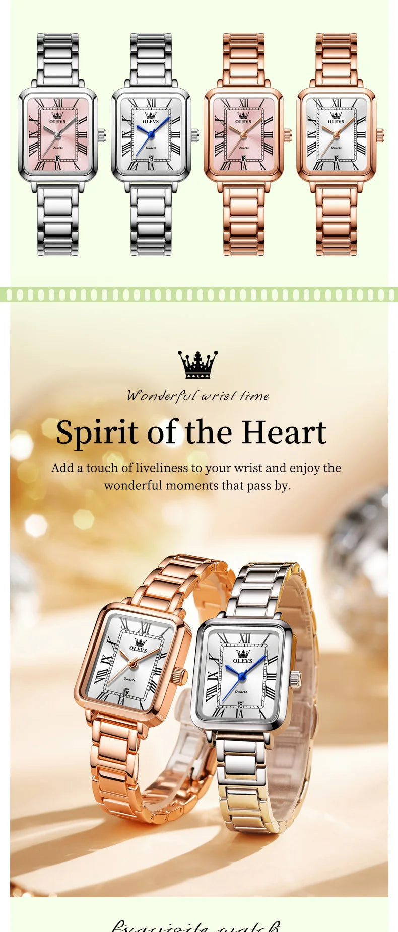 OLEVS Classic Square Women's Watch Roman Numerals Stainless Steel Band Quartz Movement Waterproof Casual Luxury Watch 5641