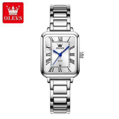 OLEVS Classic Square Women's Watch Roman Numerals Stainless Steel Band Quartz Movement Waterproof Casual Luxury Watch 5641