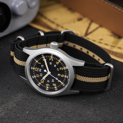Militado ML05 38mm Military Field Watch - Sweep Quartz Movement Domed Sapphire Crystal 100M Waterproof Super Luminous Nylon Band Watch for Men