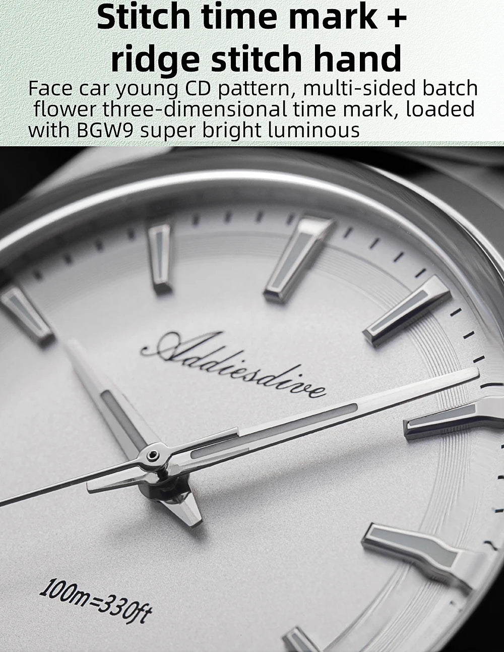 ADDIESDIVE Men's Dress Watch 36mm 10Bar Waterproof Stainless Steel BGW9 Super Luminous Quartz Movement with Bubble Mirror Glass