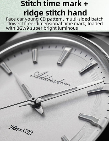ADDIESDIVE Men's Dress Watch 36mm 10Bar Waterproof Stainless Steel BGW9 Super Luminous Quartz Movement with Bubble Mirror Glass
