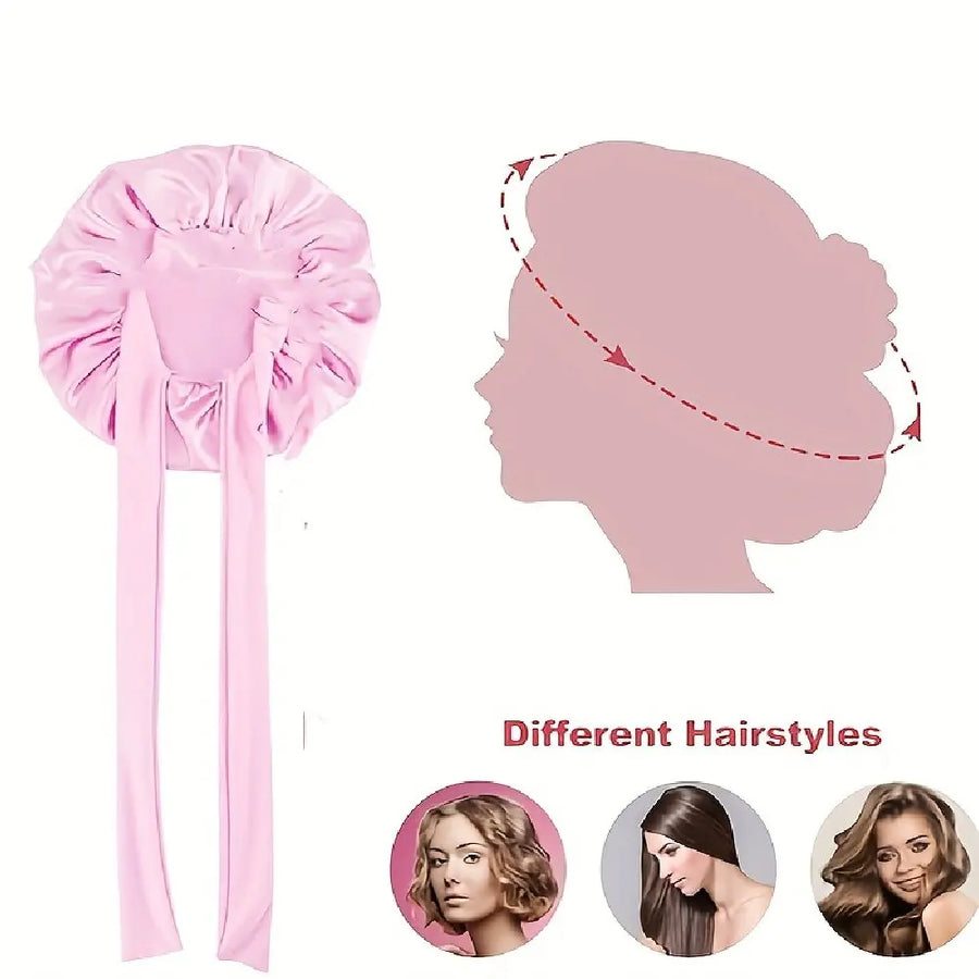 Bonnets With Tie Band (Pink+Black), Sleeping Cap For Women, Soft Hair Care Night Sleep Hats, Multi-Use Hair Bonnets F