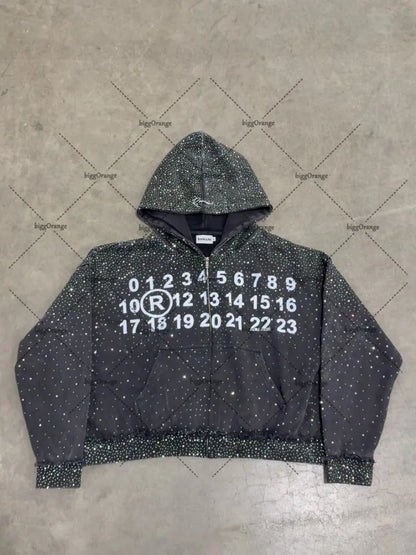 High Street Harajuku Letter Print Oversized Zipped Hoodie Women