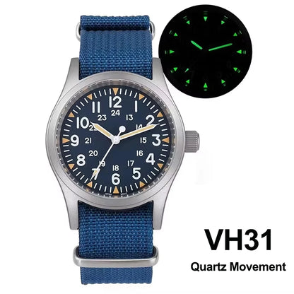 Militado ML05 38mm Military Field Watch - Sweep Quartz Movement Domed Sapphire Crystal 100M Waterproof Super Luminous Nylon Band Watch for Men
