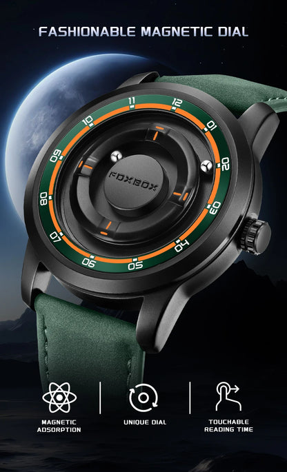 FOXBOX Watch Personalized Fashion Floating Magnetic Pointer Free Ball Bearing Creative Simple Waterproof Quartz Watch for Men