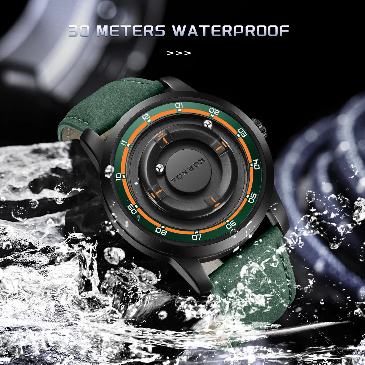 FOXBOX Watch Personalized Fashion Floating Magnetic Pointer Free Ball Bearing Creative Simple Waterproof Quartz Watch for Men