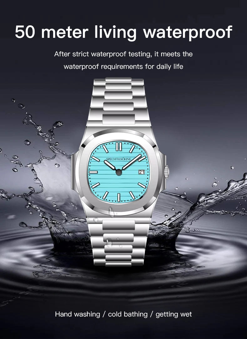 Specht & Söhne Classic 5711 Ultra Thin Men's Watch Green Sapphire Crystal 50M Water Resistant Stainless Steel Quartz Wristwatch