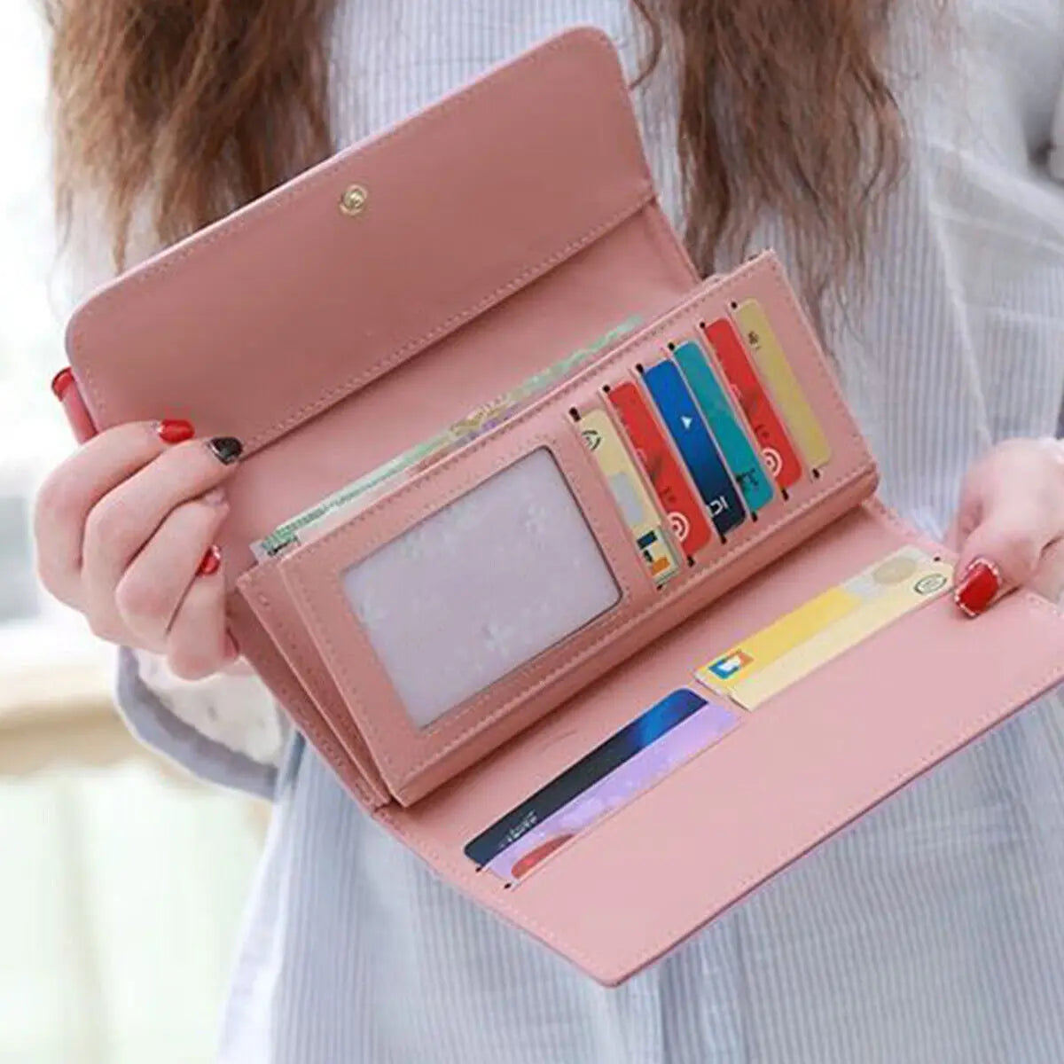 Black Long Wallets for Women PU Leather Diamond Pattern