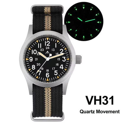Militado ML05 38mm Military Field Watch - Sweep Quartz Movement Domed Sapphire Crystal 100M Waterproof Super Luminous Nylon Band Watch for Men