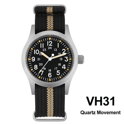 Militado ML05 38mm Military Field Watch - Sweep Quartz Movement Domed Sapphire Crystal 100M Waterproof Super Luminous Nylon Band Watch for Men