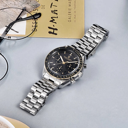 PAGANI DESIGN Men's Chronometer Quartz Watch Waterproof Luminous Red Sapphire Mirror Stainless Steel Band Fashion & Casual Wristwatch