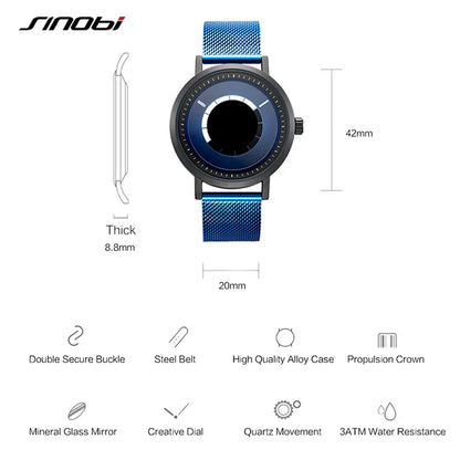 SINOBI Men's Fashion Quartz Watch Stainless Steel Blue Wristwatch Shock Resistant Water-Resistant Male Relogio Masculino
