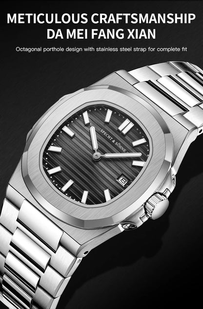 Specht & Söhne Classic 5711 Ultra Thin Men's Watch Green Sapphire Crystal 50M Water Resistant Stainless Steel Quartz Wristwatch
