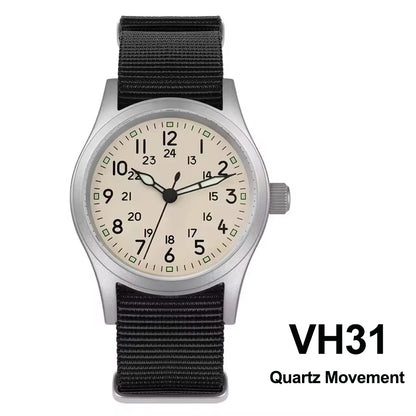 Militado ML05 38mm Military Field Watch - Sweep Quartz Movement Domed Sapphire Crystal 100M Waterproof Super Luminous Nylon Band Watch for Men