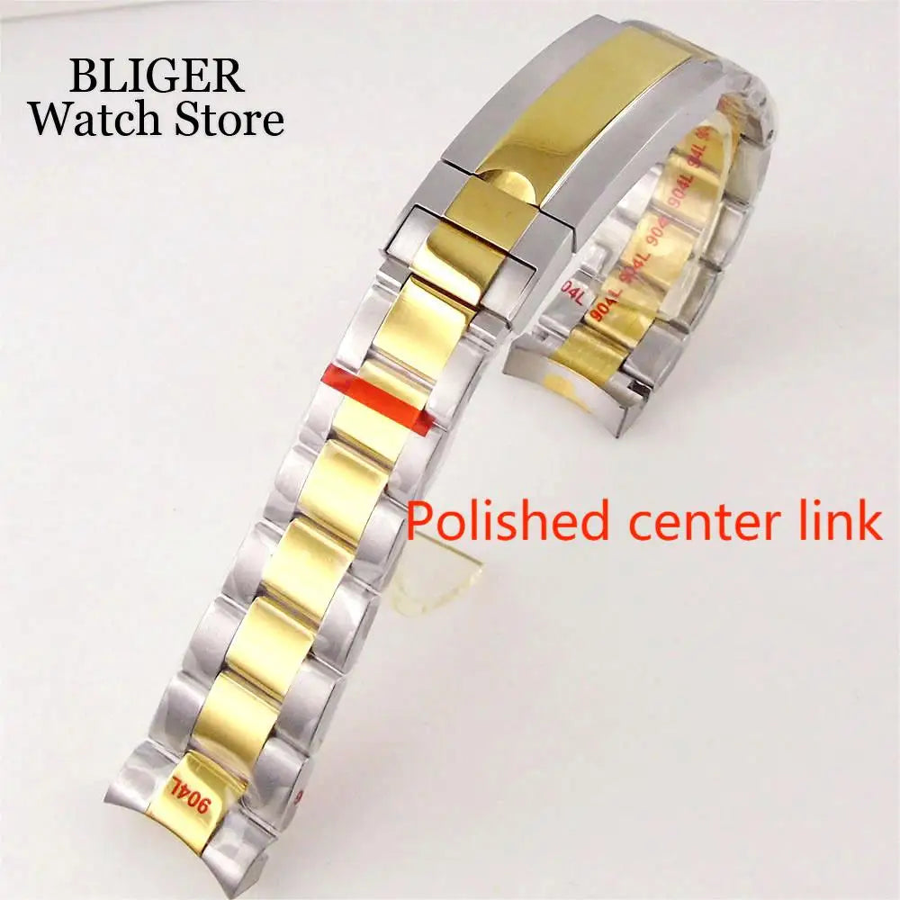 BLIGER Silver Black 20mm Width Stainless Steel Jubilee Watch Strap Bracelet Two Tone Gold/Rose Gold Glide Lock Clasp