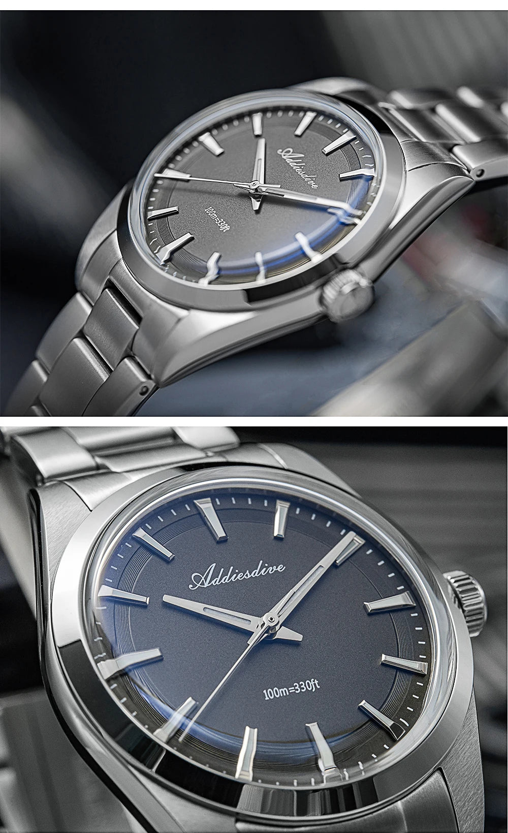ADDIESDIVE Men's Dress Watch 36mm 10Bar Waterproof Stainless Steel BGW9 Super Luminous Quartz Movement with Bubble Mirror Glass
