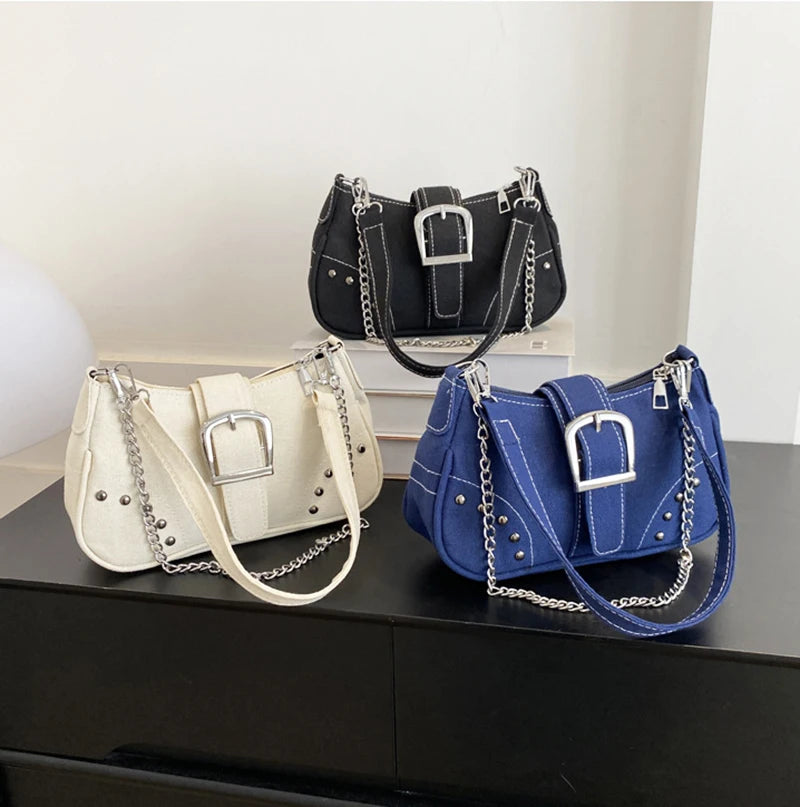 Y2k Vintage Women Underarm Bag Korean Casual Cute White Shoulder Bag Ladies Slings