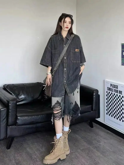 Old Size Denim Loose Shorts baggy jeans women