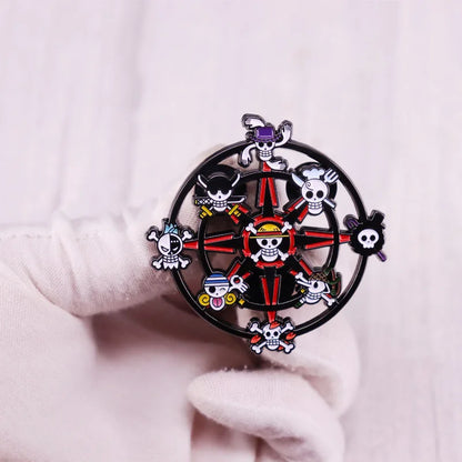 One Piece Rudder Brooch One Piece Monkey D. Luffy Skull Flag J1 Brooch skull Enamel Pin Lapel Pins Badge Hats Clothes Backpack