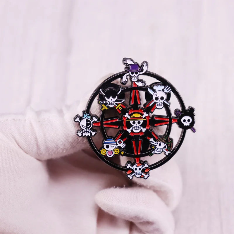 One Piece Rudder Brooch One Piece Monkey D. Luffy Skull Flag J1 Brooch skull Enamel Pin Lapel Pins Badge Hats Clothes Backpack