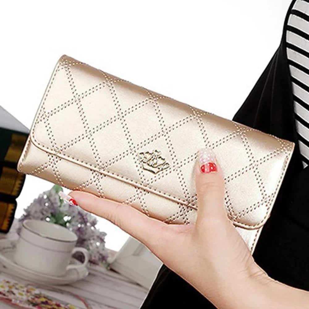 Black Long Wallets for Women PU Leather Diamond Pattern