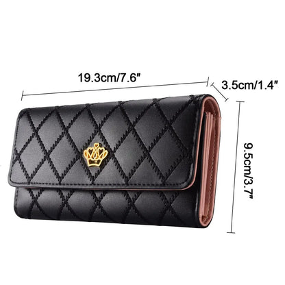Black Long Wallets for Women PU Leather Diamond Pattern