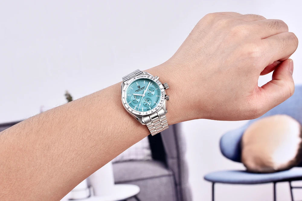 PAGANI DESIGN Men's Chronometer Quartz Watch Waterproof Luminous Red Sapphire Mirror Stainless Steel Band Fashion & Casual Wristwatch