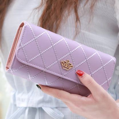 Black Long Wallets for Women PU Leather Diamond Pattern