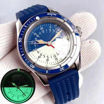 Tandorio 40mm Blue NH34 GMT Mechanical Automatic Diver Men Watch 20ATM Waterproof Lume Dial Domed Sapphire Screw Crown Reloj New
