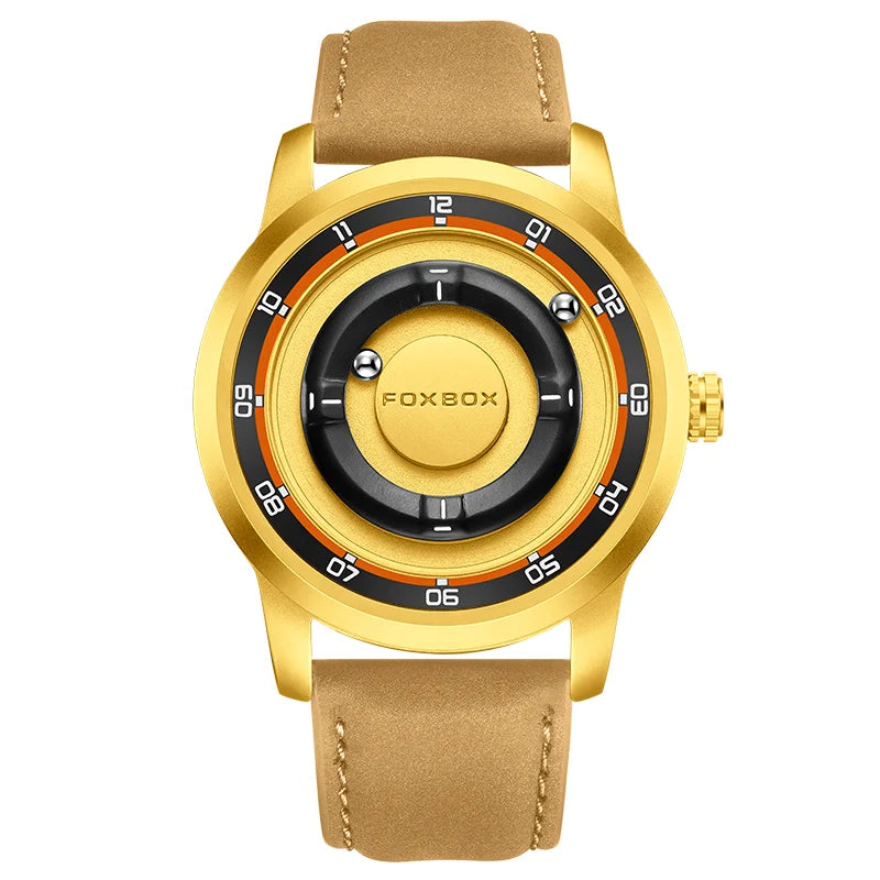 FOXBOX Watch Personalized Fashion Floating Magnetic Pointer Free Ball Bearing Creative Simple Waterproof Quartz Watch for Men