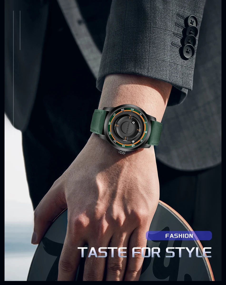 FOXBOX Watch Personalized Fashion Floating Magnetic Pointer Free Ball Bearing Creative Simple Waterproof Quartz Watch for Men