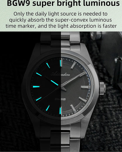 ADDIESDIVE Men's Dress Watch 36mm 10Bar Waterproof Stainless Steel BGW9 Super Luminous Quartz Movement with Bubble Mirror Glass