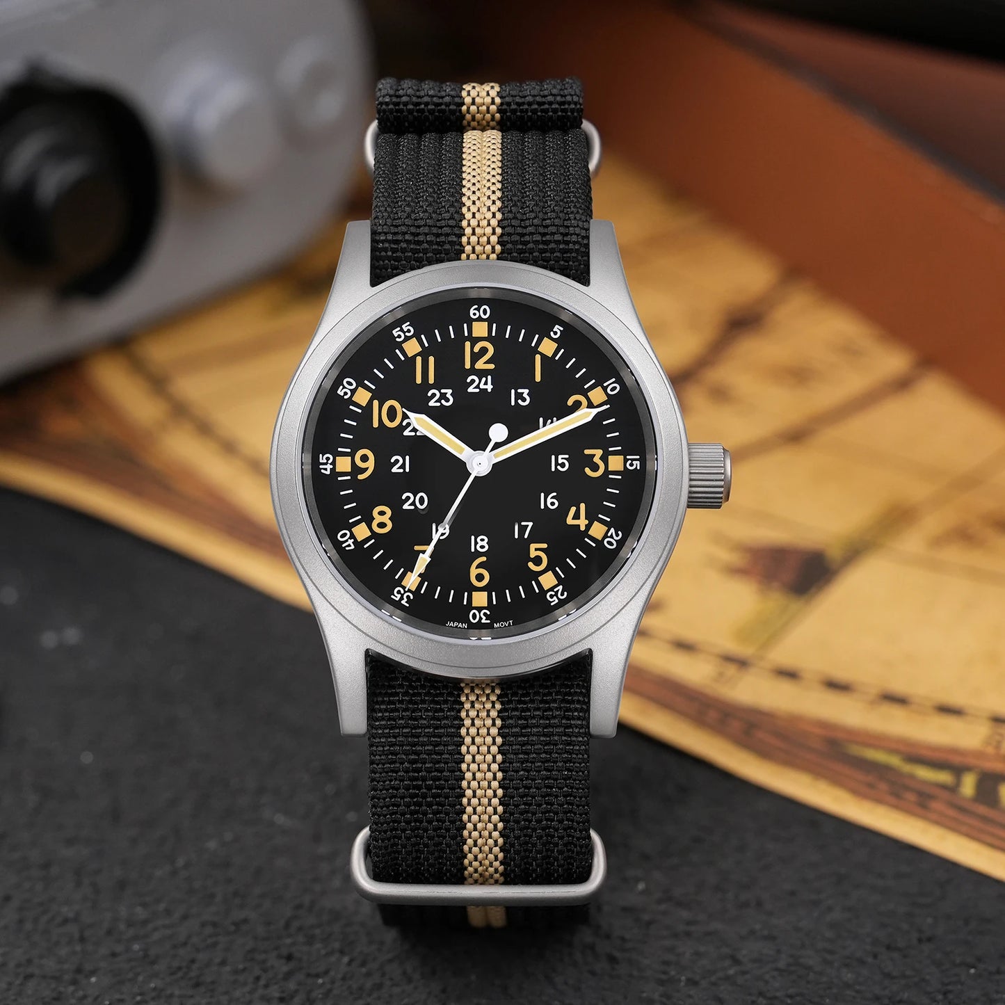 Militado ML05 38mm Military Field Watch - Sweep Quartz Movement Domed Sapphire Crystal 100M Waterproof Super Luminous Nylon Band Watch for Men