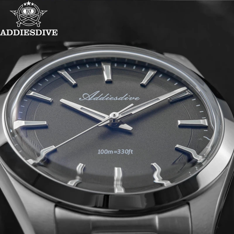 ADDIESDIVE Men's Dress Watch 36mm 10Bar Waterproof Stainless Steel BGW9 Super Luminous Quartz Movement with Bubble Mirror Glass