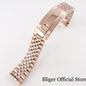 BLIGER Silver Black 20mm Width Stainless Steel Jubilee Watch Strap Bracelet Two Tone Gold/Rose Gold Glide Lock Clasp