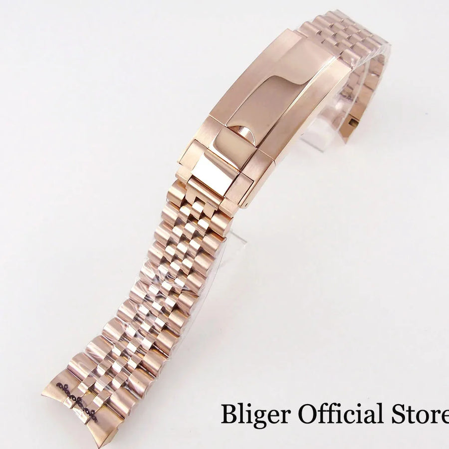 BLIGER Silver Black 20mm Width Stainless Steel Jubilee Watch Strap Bracelet Two Tone Gold/Rose Gold Glide Lock Clasp