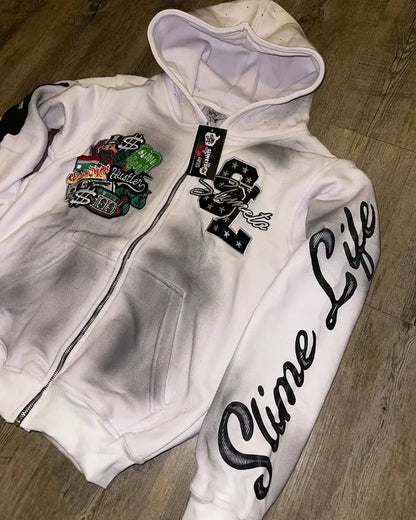 Harajuku Trend Brand Casual Loose Oversized Zipper Hoodie Men