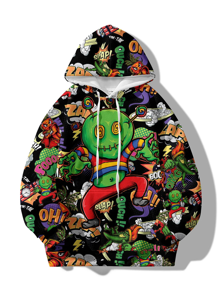 Spring and Autumn Hot selling New Cartoon Letter Graffiti 3D Digital Printing Fashion Youth Hoodie Men's and Women's Casual Top