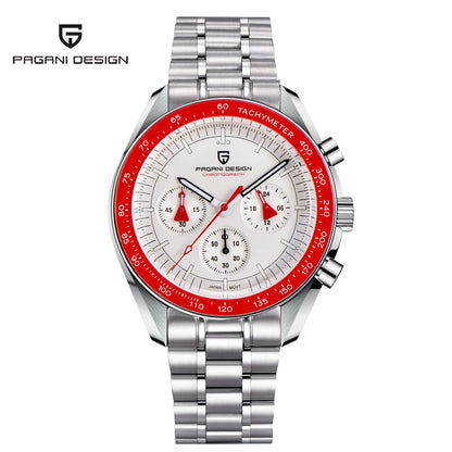 PAGANI DESIGN Men's Chronometer Quartz Watch Waterproof Luminous Red Sapphire Mirror Stainless Steel Band Fashion & Casual Wristwatch
